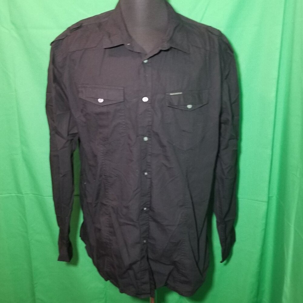 Marc Ecko‎ Black Button Up Long Sleeve Cut & Sew Mens Shirt XXL Retro Streetwear